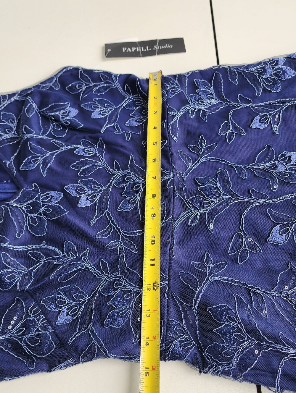 NWT Papell Studio Women's Navy Blue Floral Sequin Embroidered Midi Dress 8 - Picture 12 of 16